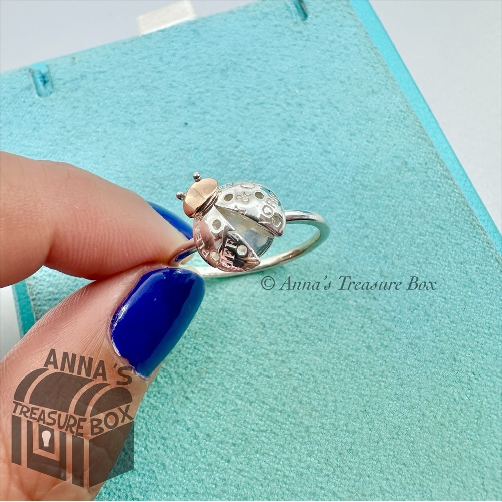 Return To Tiffany & Co. 925 Silver & 18K Gold LadyBug Ring Sz. 7.5 (pouch)
